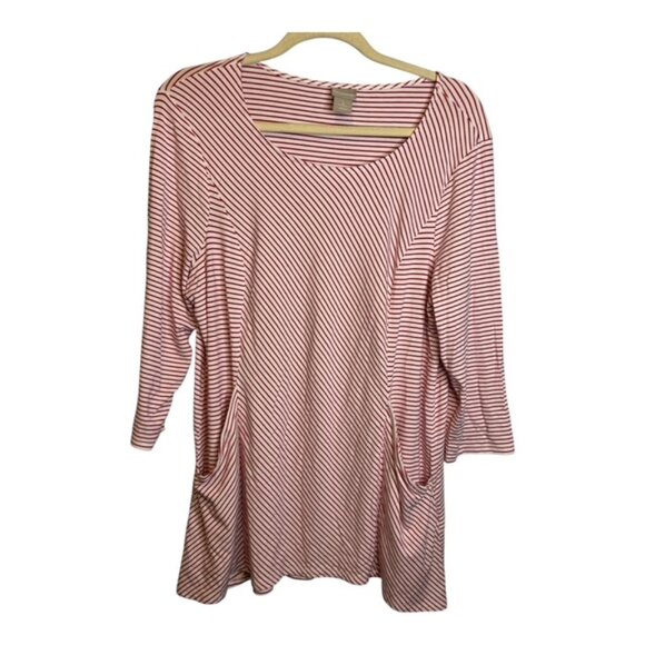 Chico's Blouse‎ Women's Size Large Tunic Pockets Stripes Red White Chicos 2 - Picture 1 of 4